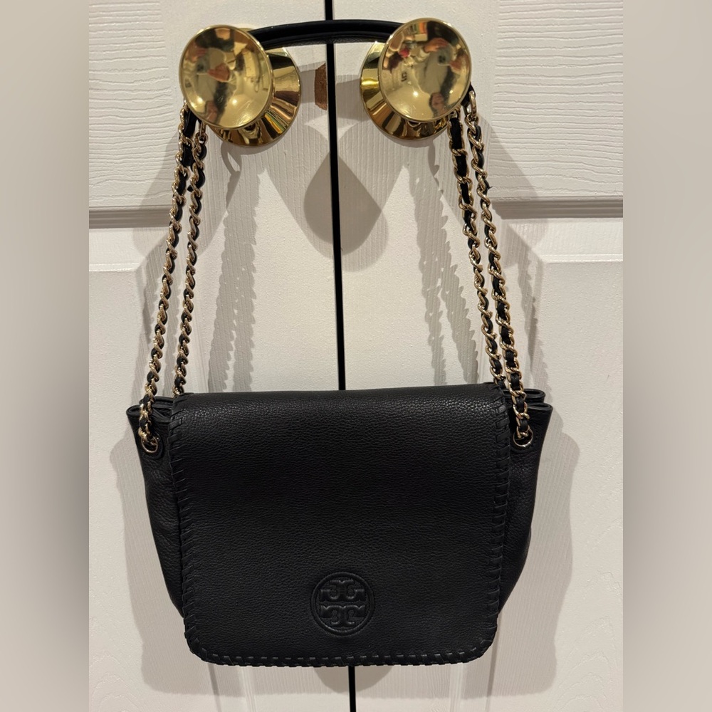 Authentic Tory Burch Purse - Black Leather / Gold Chain Adjustable Strap